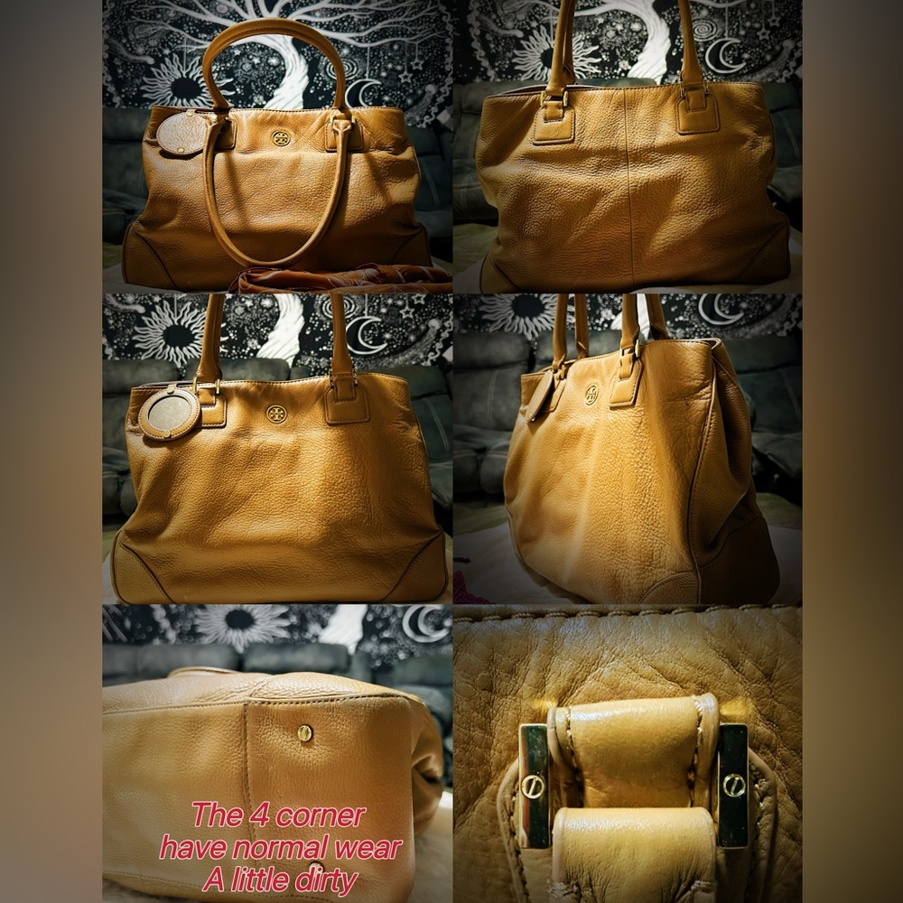 Vintage Y2K Tory Burch Tan soft Leather Tote handbag shoulder bag with scarf - Picture 11 of 17